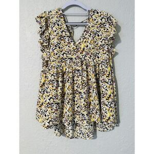 Jodiful Ruffle Sleeve FLOWY Floral Blouse Size Large